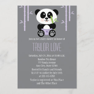 Lila Bamboo Panda i dagstidningar Babyskor Inbjudningar