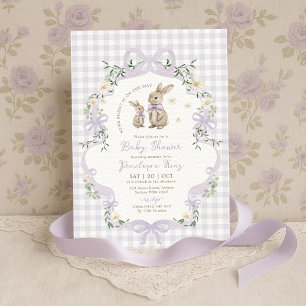 Lila band kanin rutig blommig baby shower inbjudningar