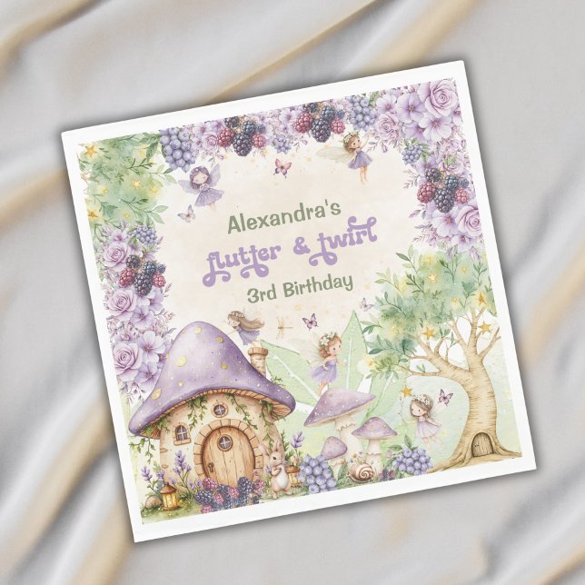 Lila Bär Fladdrande & Snurrande Älva 3-årsdag Pappersservett (Skapare uppladdad)