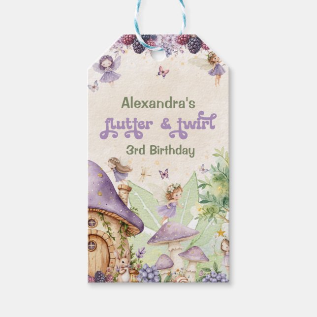 Lila Bär Fladdrande & Snurrande Älva 3-årsdag Presentetikett (Framsidan)