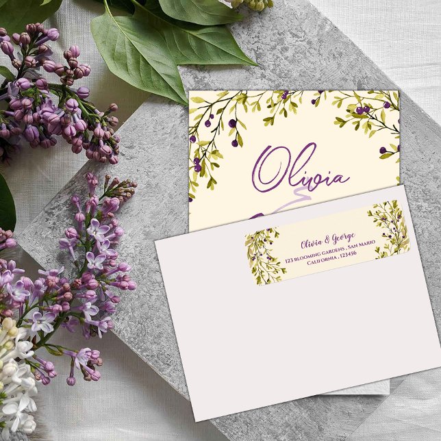 Lila Bär Grönska Bröllop Returadress Etikett (Purple Berry Greenery Wedding Return Address Label)