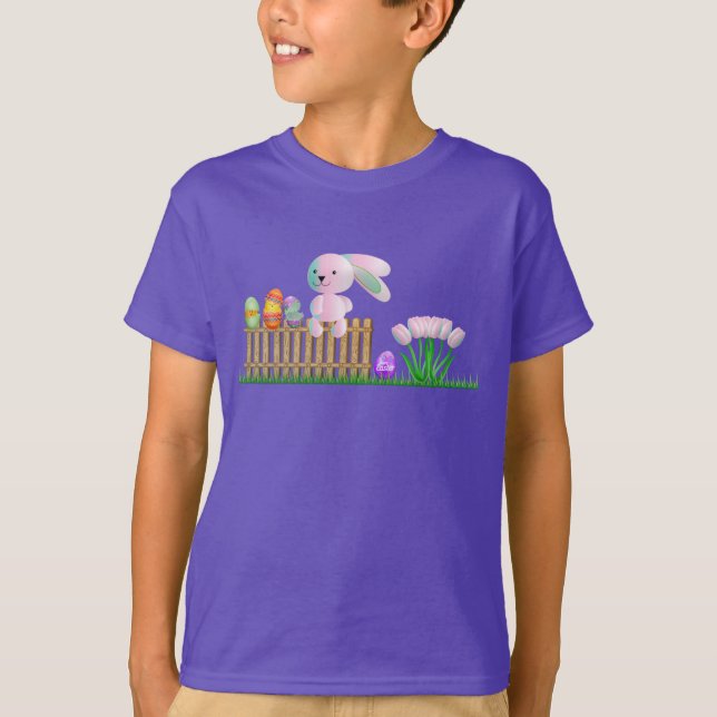 Lila barn T-shirt pojkar kanin ägg högtid (Framsida)
