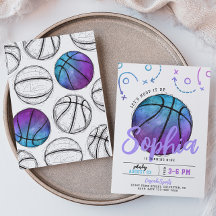 Lila Basketball Birthday-inbjudan