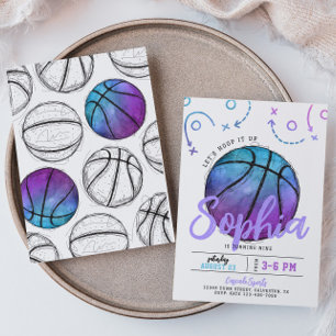 Lila Basketball Birthday-inbjudan Inbjudningar
