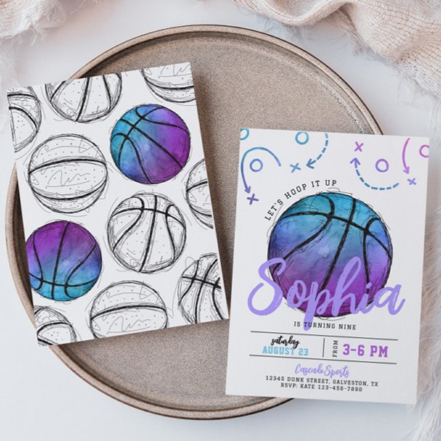 Lila Basketball Birthday-inbjudan Inbjudningar (Skapare uppladdad)