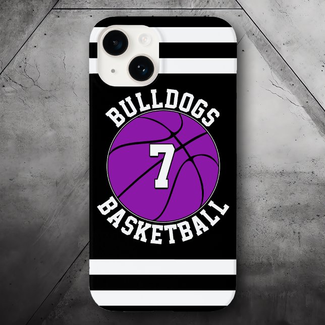 Lila Basketball Team Namn Player Number Anpassning (custom basketball phone case for players and teams with purple team colors)