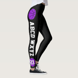 Lila Basketball Team Namn & Player Number Sports Leggings
