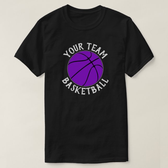 Lila Basketball Team Player Namn & Jersey Number T Shirt (Design framsida)