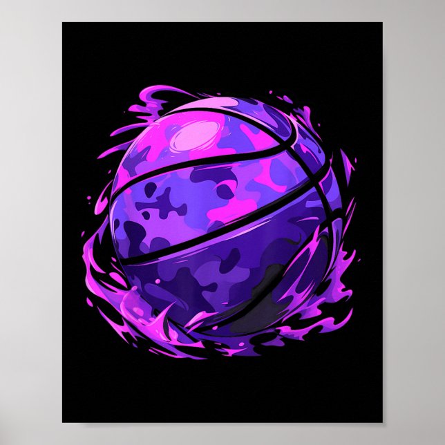 Lila basketkamouflage för män kvinnor barn Yo Poster (Framsidan)