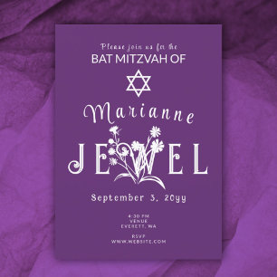 Lila Bat mitzvah Vild Flower Brev Inbjudningar