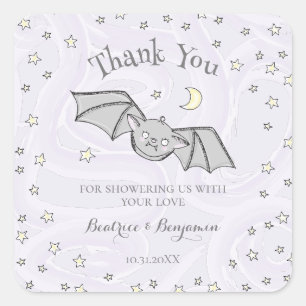 Lila Batty, Stars & Måne Spooky Cute Tack Fyrkantigt Klistermärke