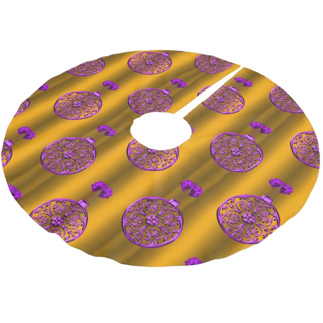 Lila Baubles på Guld-julen Julgransmatta Borstad Polyester (Vinklad)