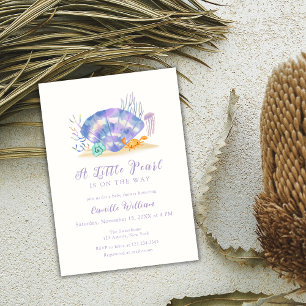 Lila Beach Ocean Little Pearl Girl Baby Shower Inbjudningar