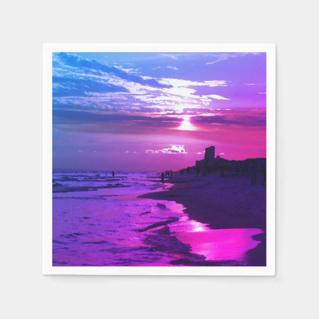 Lila Beach sunset Papper Napkins Pappersservett (Framsidan)