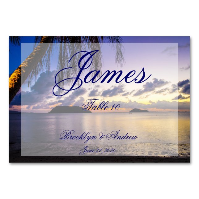 Lila Beach Wedplace-kort Bord Bordsnummer (Framsidan)