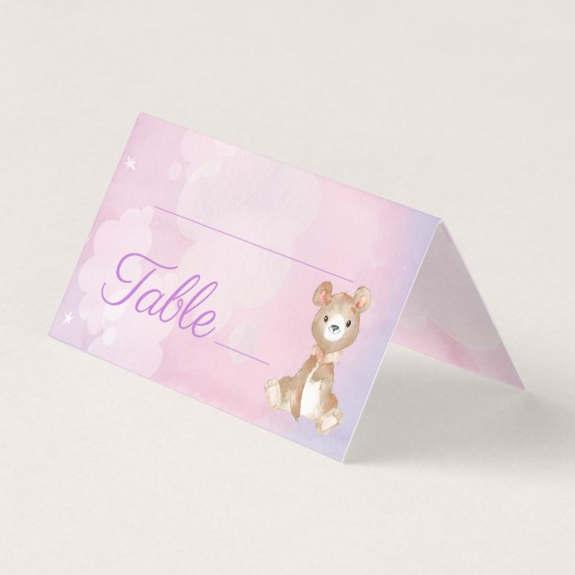 Lila Bear Girl's Baby Shower Bordsnummer Kort (Framsida)