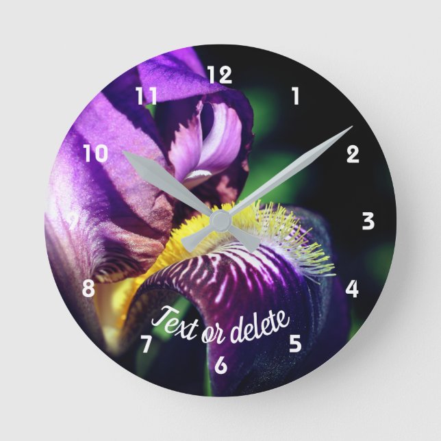 Lila Bearded Iris Flower Petal Personlig Rund Klocka (Framsida)