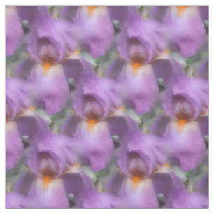 Lila Bearded Iris Flowers Nature Mönster Tyg