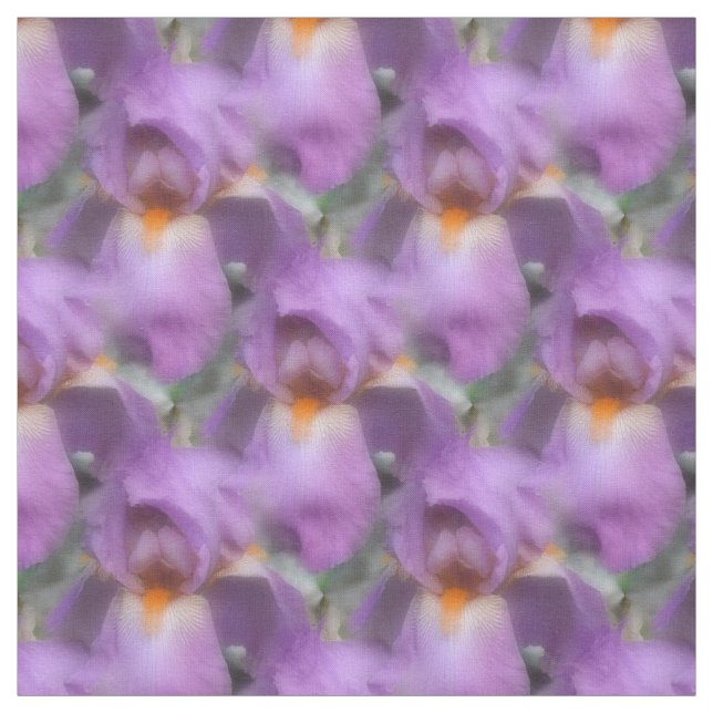 Lila Bearded Iris Flowers Nature Mönster Tyg (Provkarta)