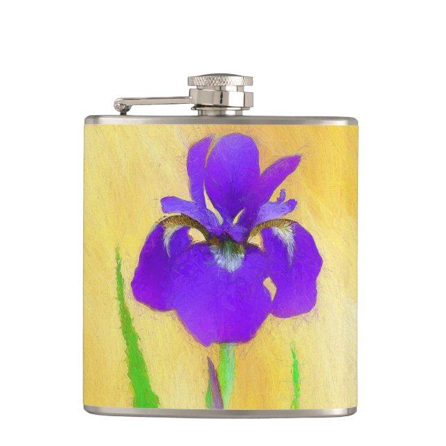 Lila Bearded Iris Painting - Cute Original Hund A Fickplunta (Framsidan)