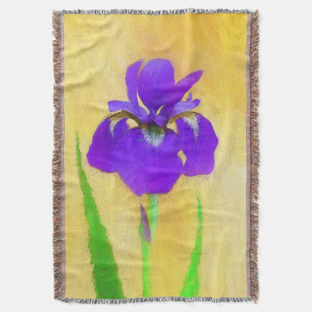 Lila Bearded Iris Painting - Cute Original Hund A Filt (Framsidan Vertikal)