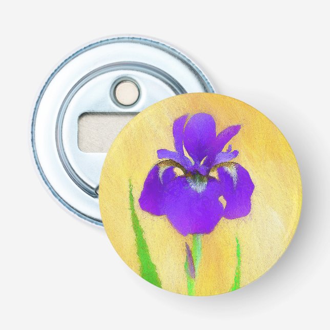 Lila Bearded Iris Painting - Cute Original Hund A Flasköppnare (Framsidan)