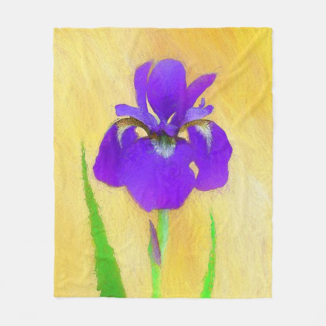 Lila Bearded Iris Painting - Cute Original Hund A Fleecefilt (Framsidan)