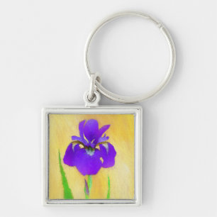 Lila Bearded Iris Painting - Cute Original Hund A Fyrkantig Silverfärgad Nyckelring