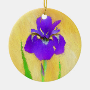 Lila Bearded Iris Painting - Cute Original Hund A Julgransprydnad Keramik