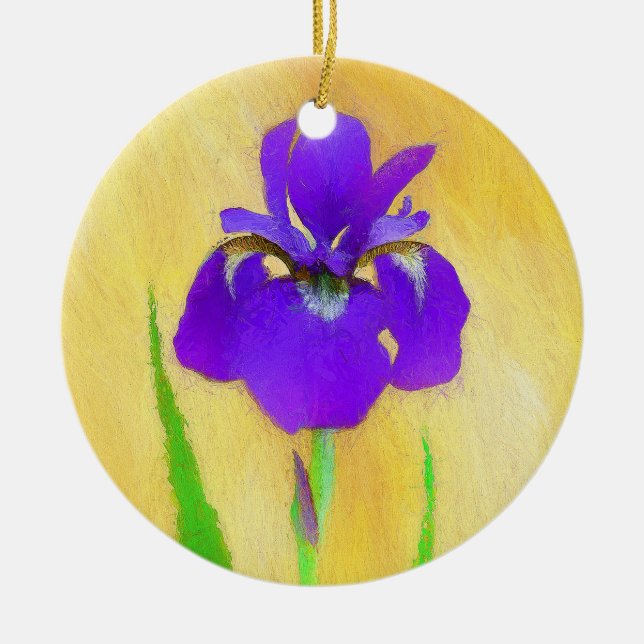 Lila Bearded Iris Painting - Cute Original Hund A Julgransprydnad Keramik (Framsidan)