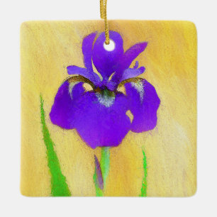 Lila Bearded Iris Painting - Cute Original Hund A Julgransprydnad Keramik