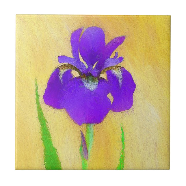 Lila Bearded Iris Painting - Cute Original Hund A Kakelplatta (Framsidan)