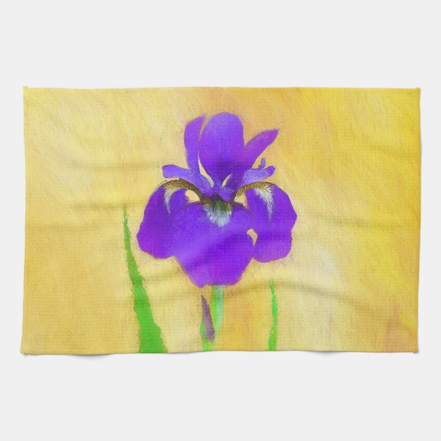Lila Bearded Iris Painting - Cute Original Hund A Kökshandduk (Horisontell)