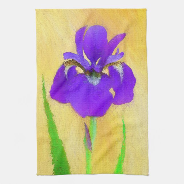 Lila Bearded Iris Painting - Cute Original Hund A Kökshandduk (Vertikal)