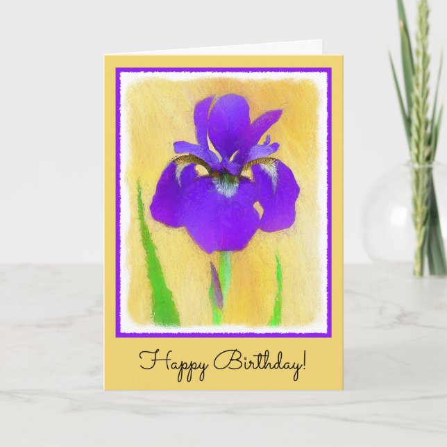 Lila Bearded Iris Painting - Cute Original Hund A Kort (Framsida)