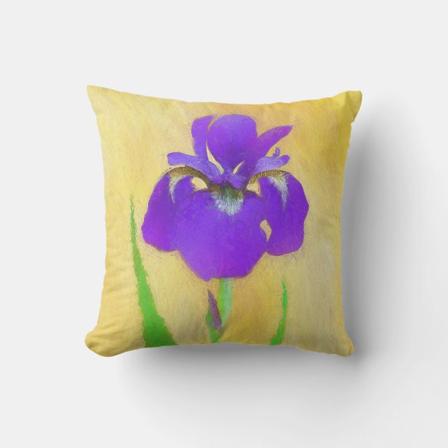 Lila Bearded Iris Painting - Cute Original Hund A Kudde (Framsida)