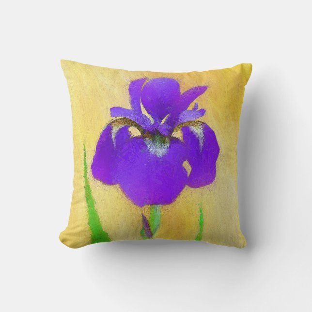 Lila Bearded Iris Painting - Cute Original Hund A Kudde (Framsida)