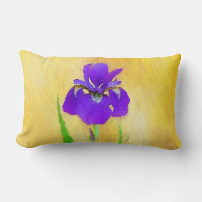 Lila Bearded Iris Painting - Cute Original Hund A Lumbarkudde (Framsida)