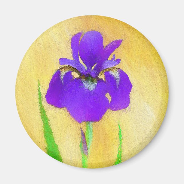 Lila Bearded Iris Painting - Cute Original Hund A Magnet (Framsidan)