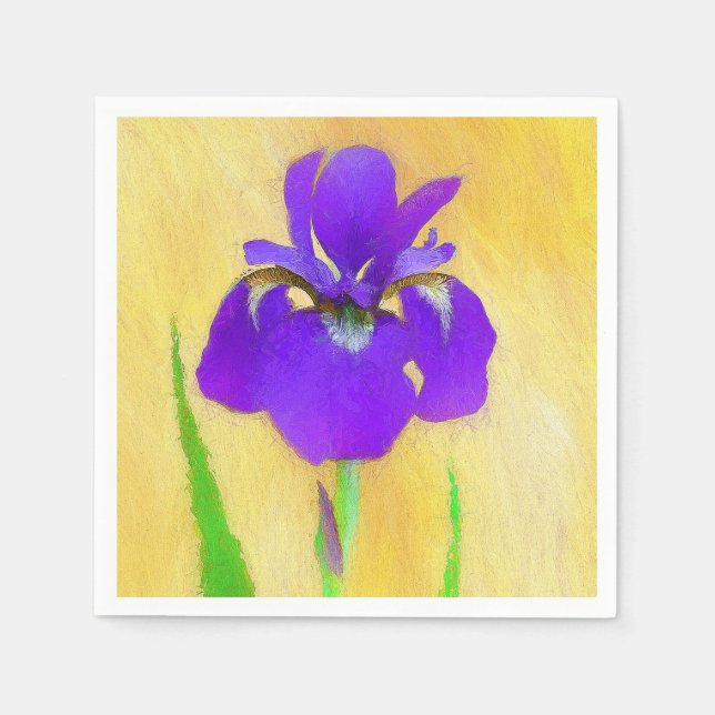 Lila Bearded Iris Painting - Cute Original Hund A Pappersservett (Framsidan)