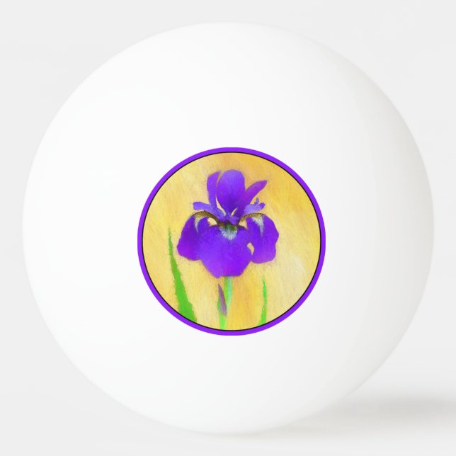 Lila Bearded Iris Painting - Cute Original Hund A Pingisboll (Framsidan)