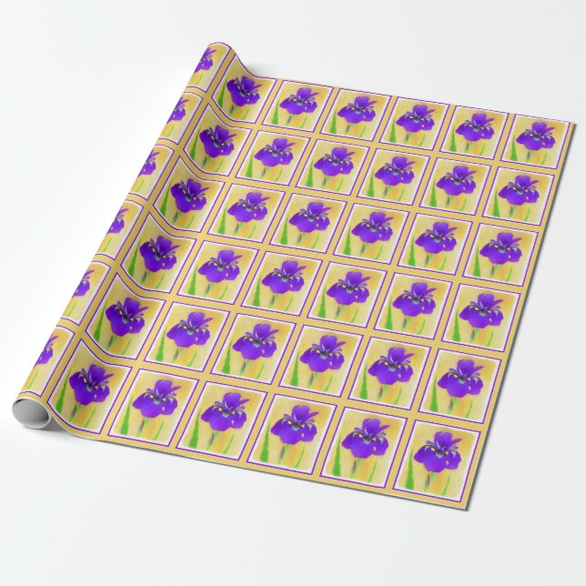 Lila Bearded Iris Painting - Cute Original Hund A Presentpapper (Utrullad)