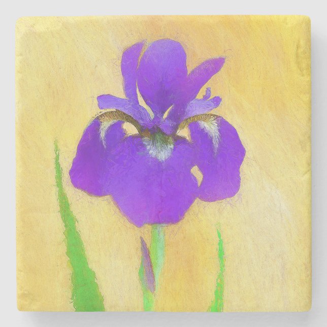 Lila Bearded Iris Painting - Cute Original Hund A Stenunderlägg (Framsidan)
