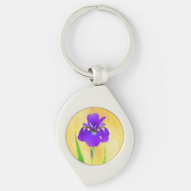 Lila Bearded Iris Painting - Cute Original Hund A Swirl Silverfärgad Nyckelring (Framsidan)