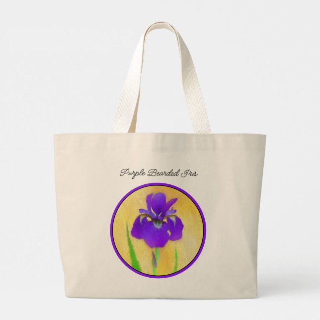 Lila Beared Iris Painting Original Flower Art Jumbo Tygkasse (Baksida)
