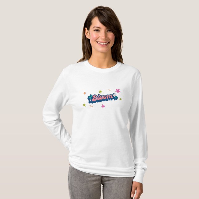 Lila Beige Bloom Typografi Långärmad T-Shirt (Hel framsida)