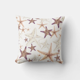 Lila Beige Cream Starfish Seashell Beach Coastal Kudde