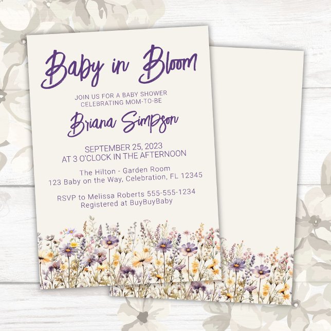 Lila Beige Wildblommes Neutralt Baby Shower Inbjudningar (Skapare uppladdad)