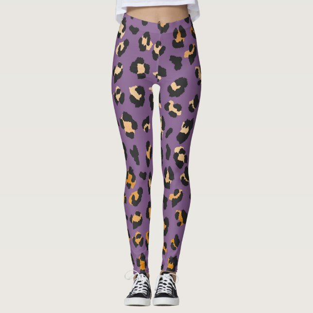 lila benskrifter för djurtryck leggings (Framsida)