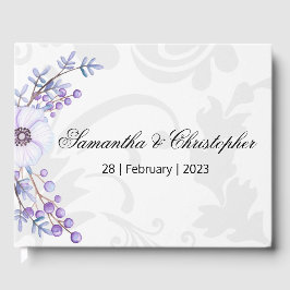 Lila Berries och Grått Damask Wedding Gästböcker